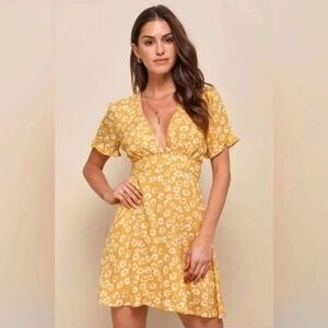 Lulus Mustard Yellow & White Floral Mini Dress